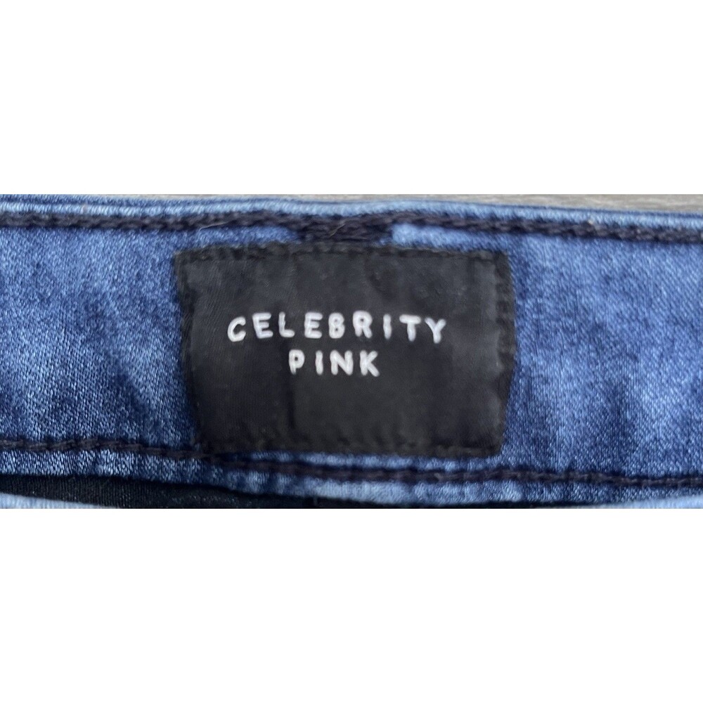 Celebrity Pink Embroidered Floral Mid Rise Ankle Skinny Jeans Womens 3 Blue Boho - Picture 4 of 8